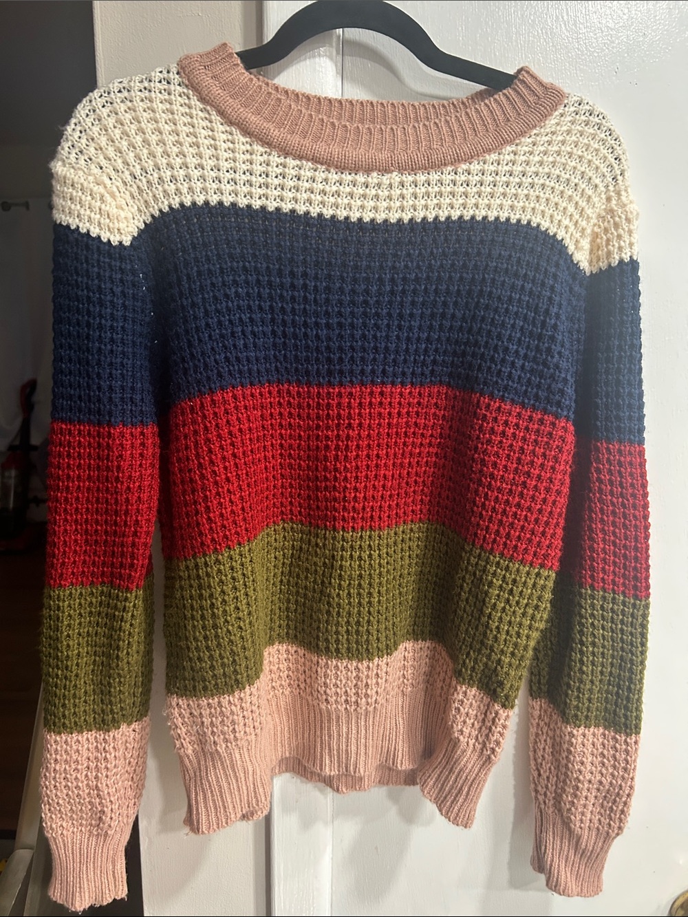 Vintage Y2K Colorblockb Crewneck Sweater in Navy, Red, Olive & Pink NWOT